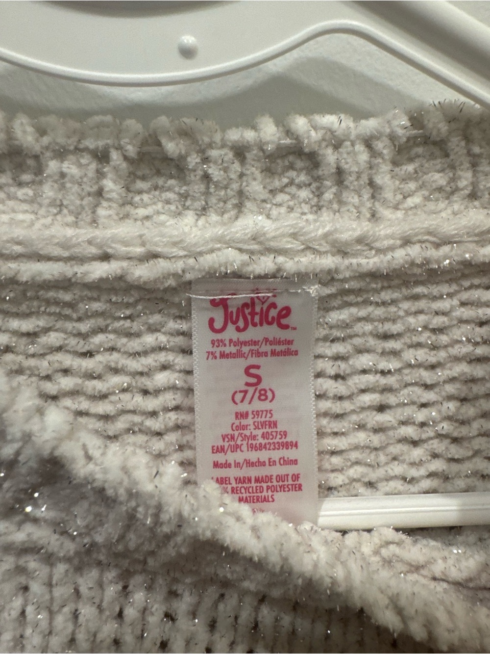 Justice Silver Plush Knit Crewneck Sweater